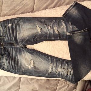 Buckle Black Distressed Ankle Skinny Blue Jeans Size 27